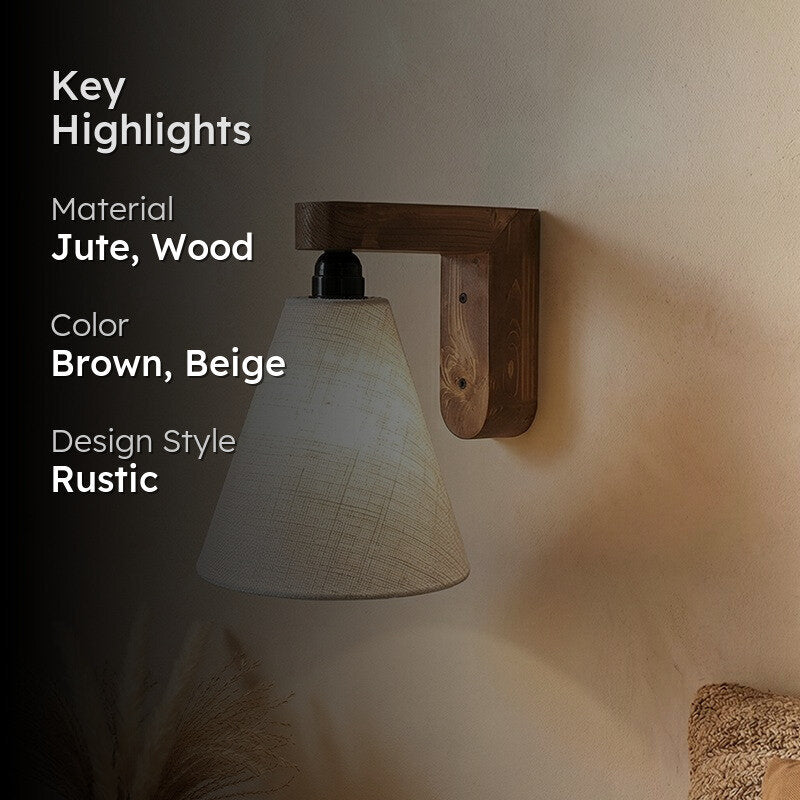 Onore Jute and Wooden Cone Wall Lamp media 2