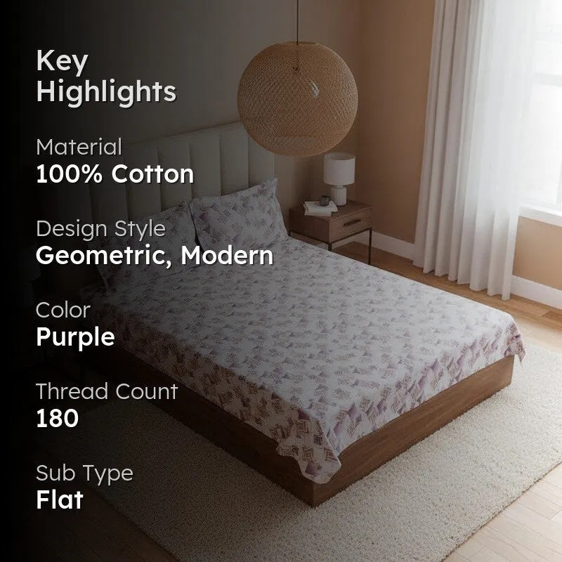 Borva Geometric Cotton Bedsheet (Purple) - 180 TC media 2