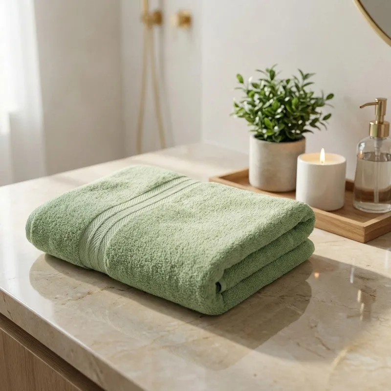 PlushAura Cotton Bath Towel (Olive) media 1