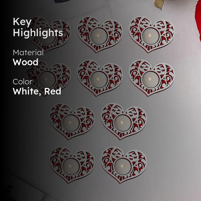 Intricate Heart Wood Tea Light Holder (Red) - Set Of Ten media 2