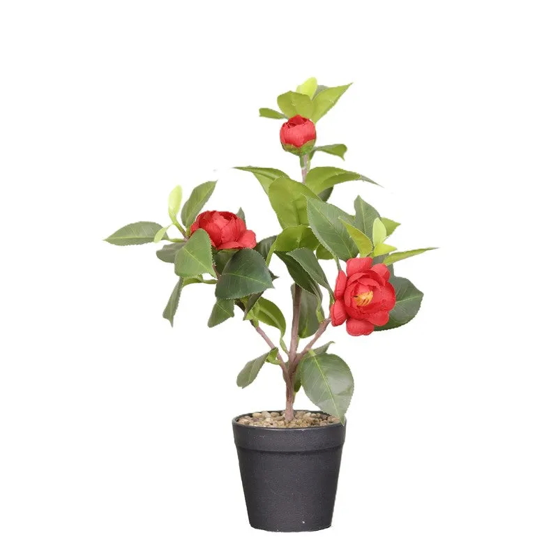 Artificial Red Rose Flower Plant With Black Fiber Pot - 1.2 Feet media 4