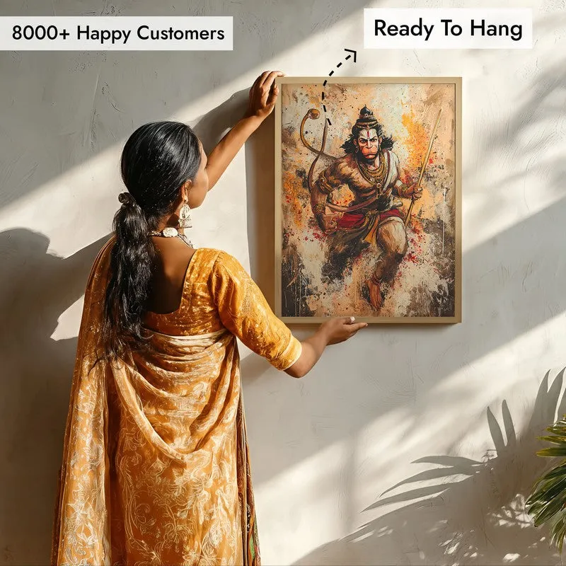 Hanuman Ji Warrior Form Archival Paper Wall Art - Natural Brown Frame media 7