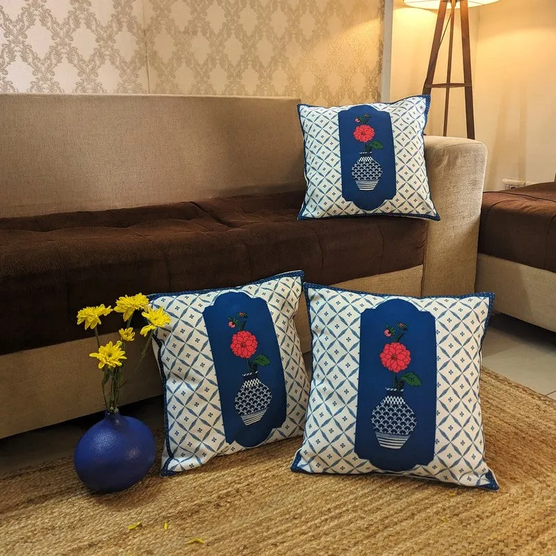 Indigo Pottery Cushion Cover (Dark Blue) - Set Of Three media 1