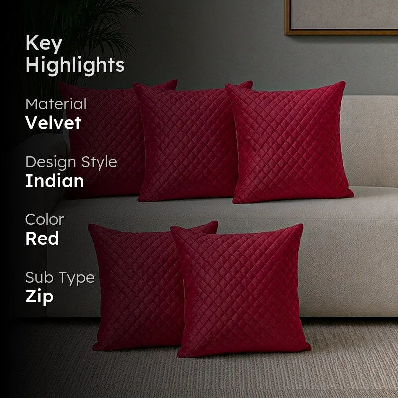 Orson Quilted Velvet Cushion Cover (Red) - Set Of Five media 2