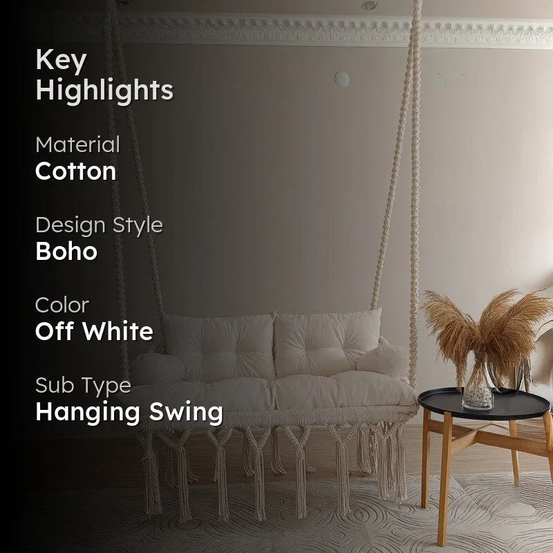 Handcrafted Off-White Cotton Macrame Swing Chair media 2
