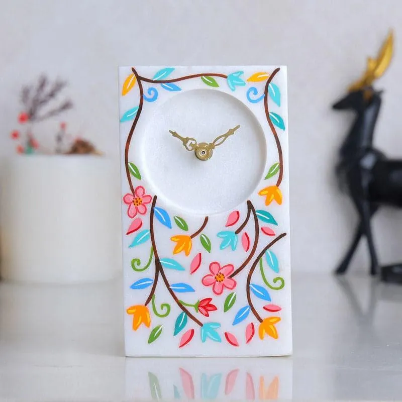 Flora Fall Hand Painted Marble Table Clock media 1