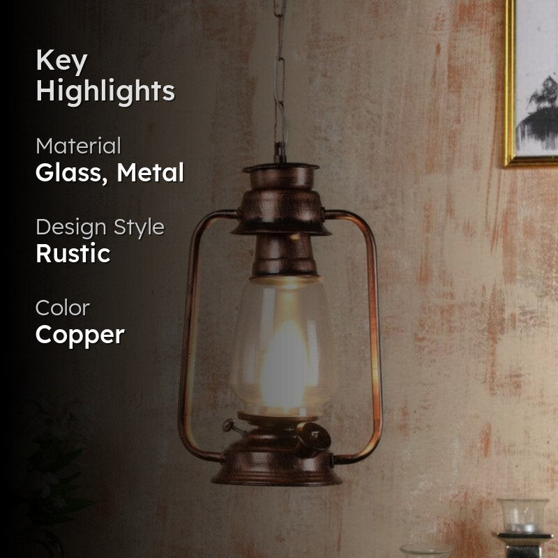 Faris Lantern Metal Glass Ceiling Lamp - Copper media 2