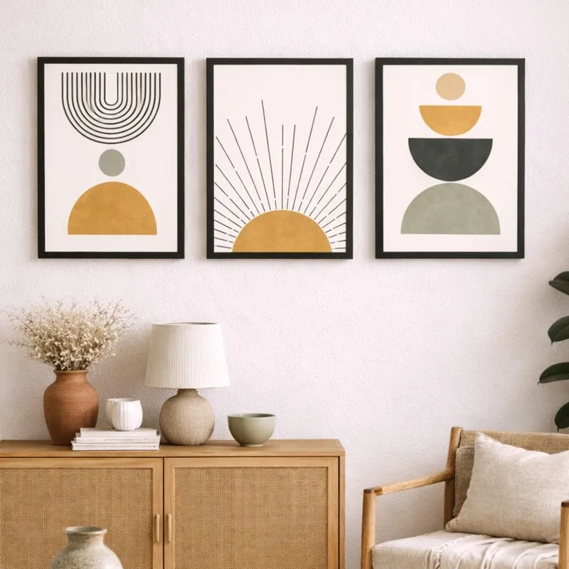 Sun Motif Wall Painting With Frame - Set Of Three media 5