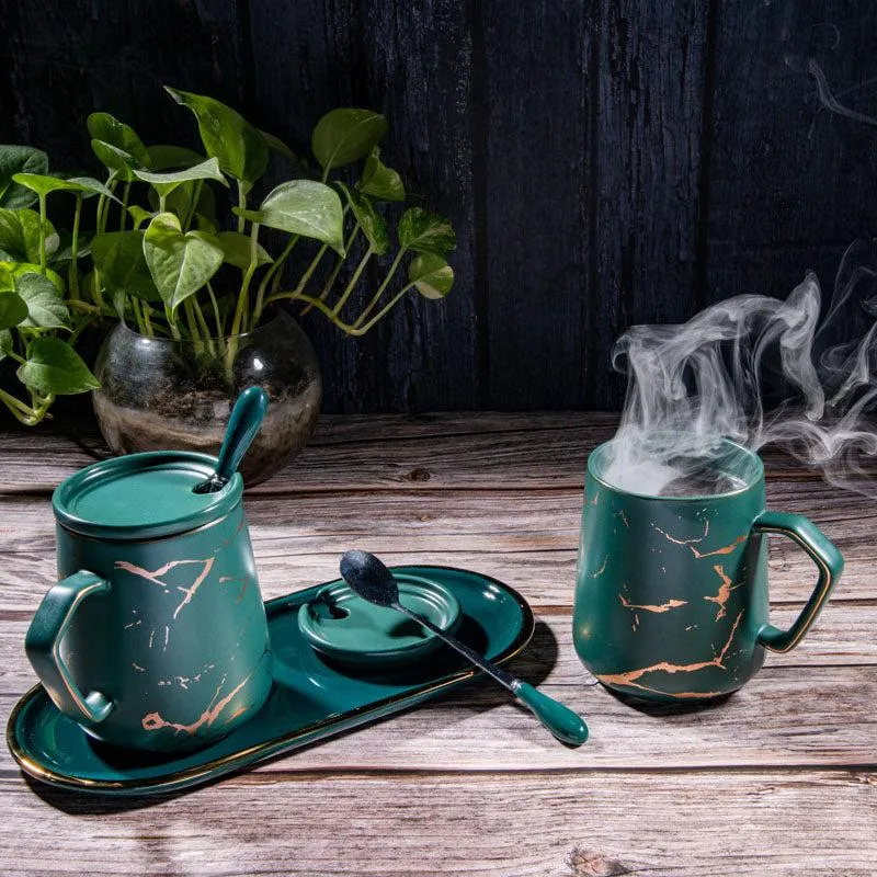 Goldira Glam Green Mug And Tray (400 ML) - Five Piece Set media 1