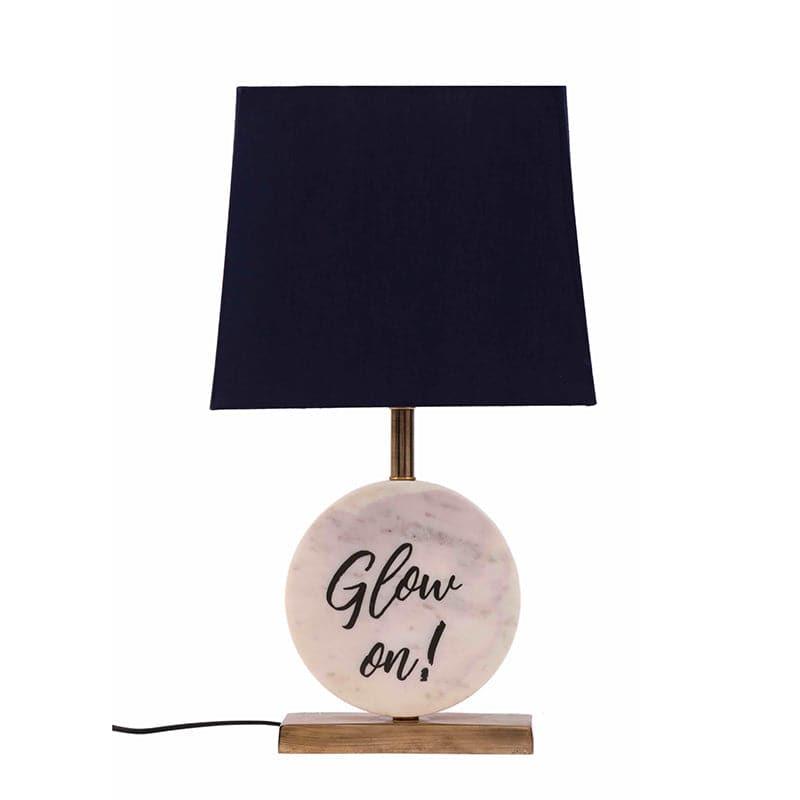 Glow On Marble & Brass Base Fabric Table Lamp - Blue,White media 4