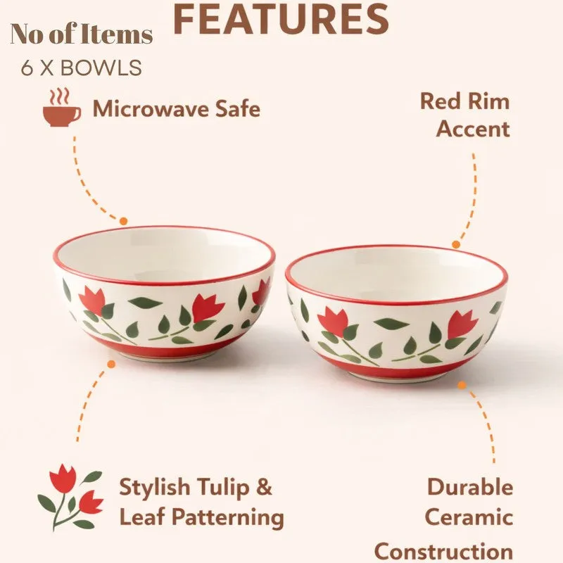 Urban Ceramic Snack Bowls (Red,White, 180 mL Each) - Set Of Six media 4
