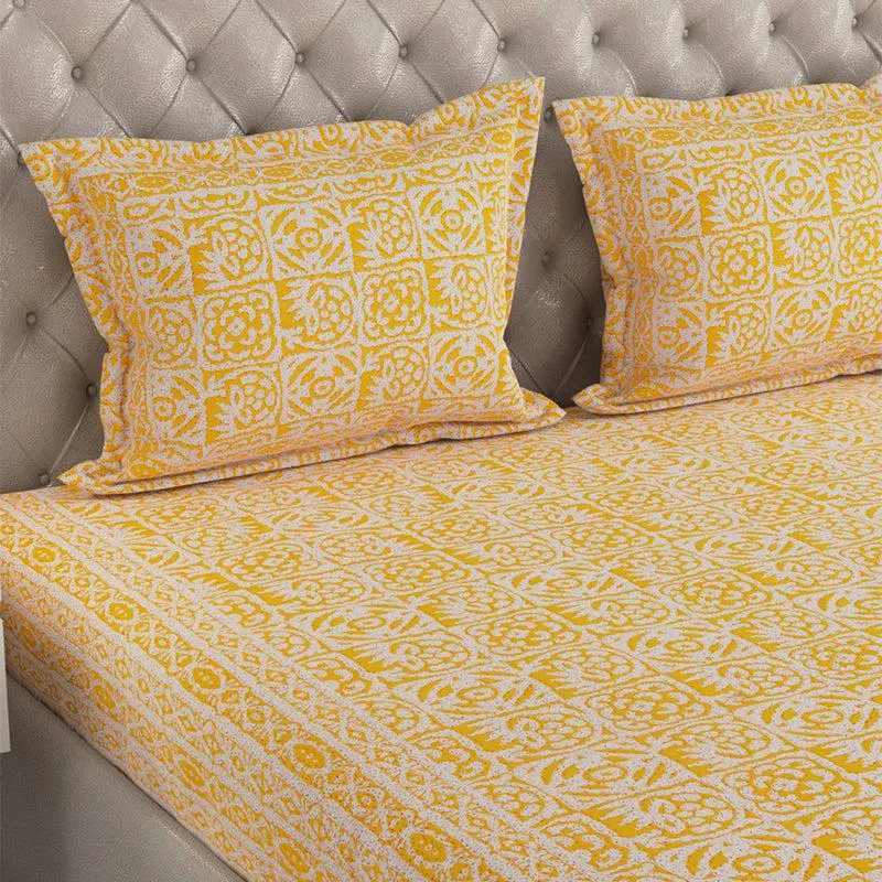 Gulshan Printed Cotton Bedsheet (Yellow) - 240 TC media 3