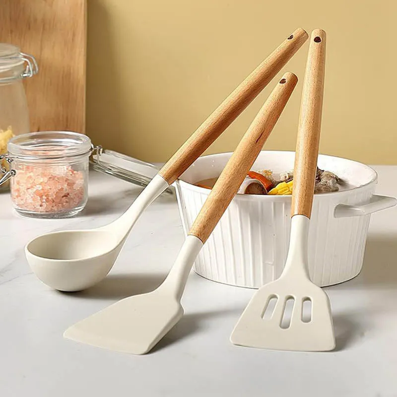 Silicone Spatulas with Wooden Handle - Three Piece Set media 1