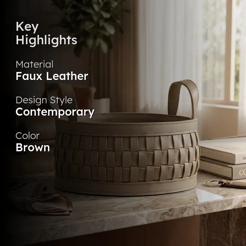 Calyra Faux Leather Storage Basket - Brown media 2
