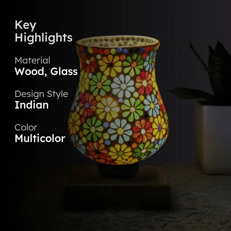 Miraira Mosaic Glass Table Lamp With Wooden Base - Multicolor media 2