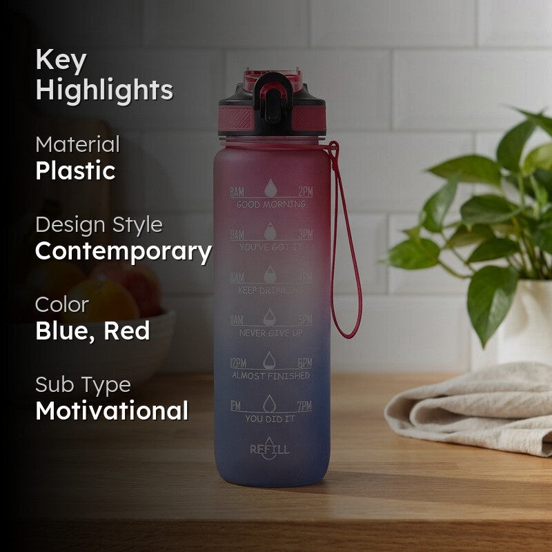 Solara Sportiq Plastic Water Bottle (1000 mL) - Blue,Red media 2