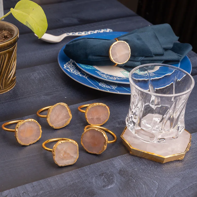 Vita Rosa Rose Quartz Coaster With Napkin Ring - Twelve Piece Set media 1