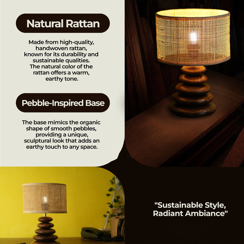 HearthLit Rattan Mango Wood Table Lamp - Beige,Brown media 8