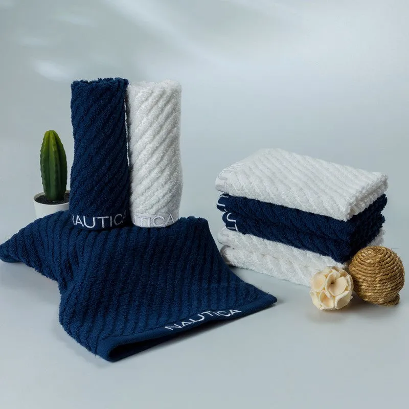 Nautica Riviera Soft Cotton Hand & Face Towel (Blue & White) - Set Of Eight media 3