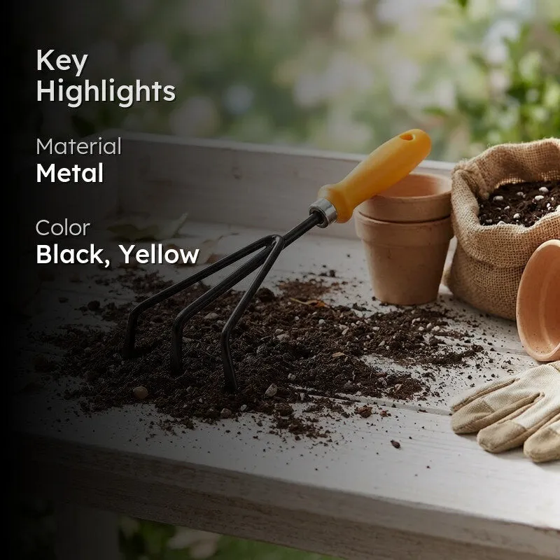 Gardening cultivator with key highlights graphic overlay