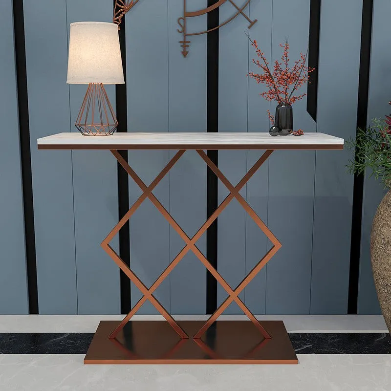 Criss Cross Metal Console Table with Marble Top - Medium media 3