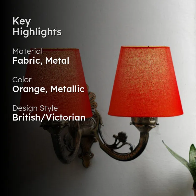 Vintage Conical Duo Fabric & Metal Wall Lamp - Orange media 2