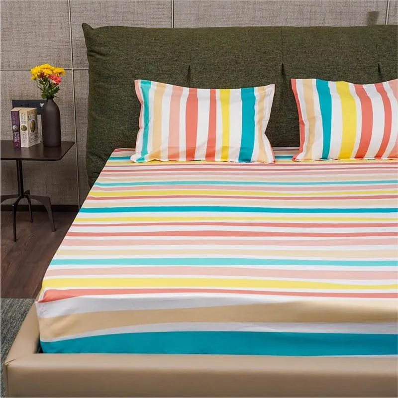 Urban Space Multi-Colour Stripes Cotton Bedsheet (Pastel)(200) - 200 TC media 1