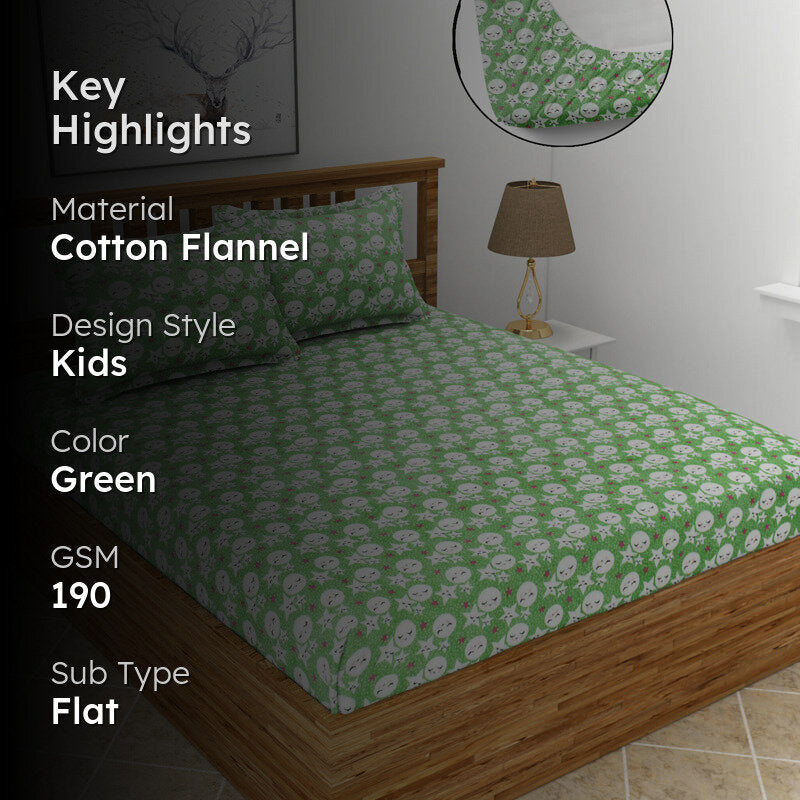 Moonglow Flannel Cotton Flannel Bedsheet (Green) - 190 GSM media 2