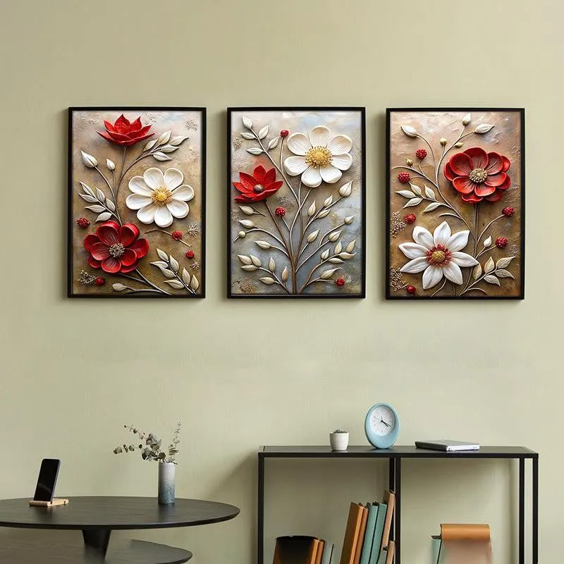Crimson & Ivory Wall Art With Frame - Set Of Three media 4