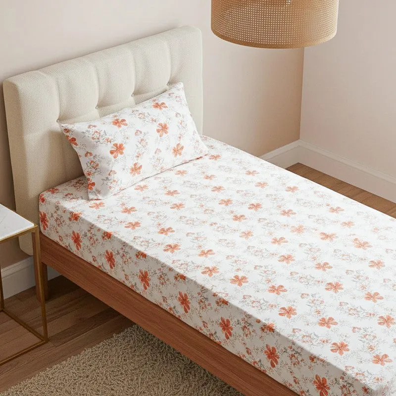 Jumina Floral Printed Cotton Bedsheet (Orange) - 180 TC media 3