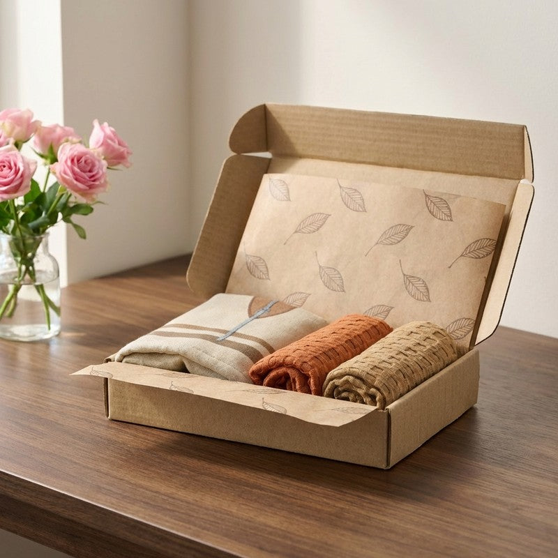 Rustic Petal Bamboo Cotton Hand Towels with Box - Set Of Three