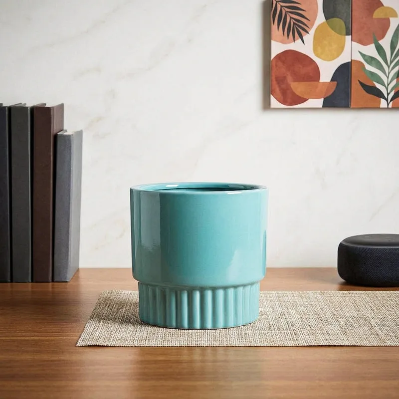 Ugaoo Sleepy Sprout Round Ceramic Planter - Blue media 1