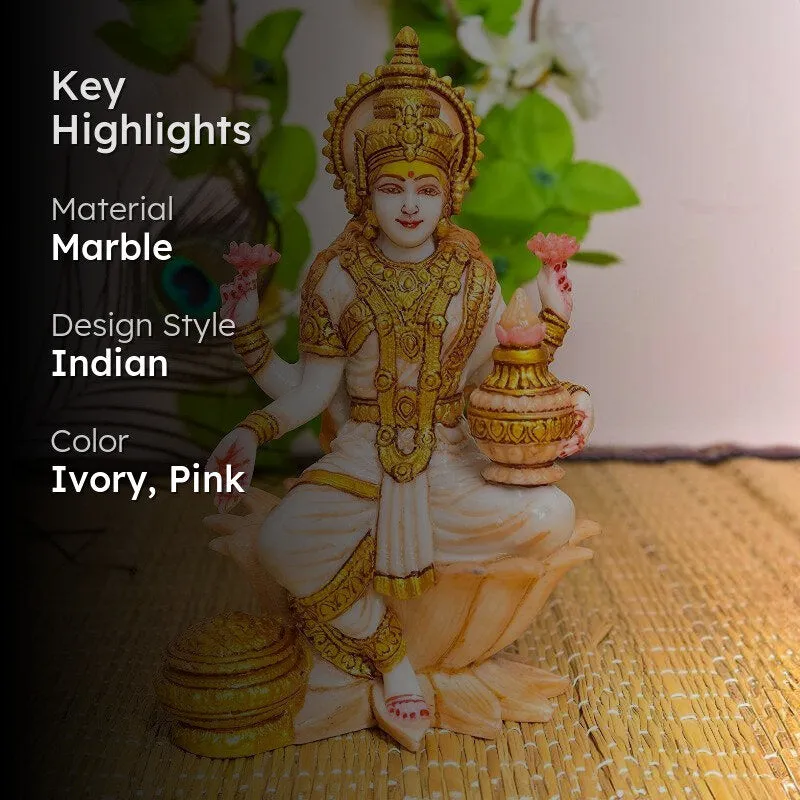 Sacred Lotus Seated Lakshmi Marble Idol media 2