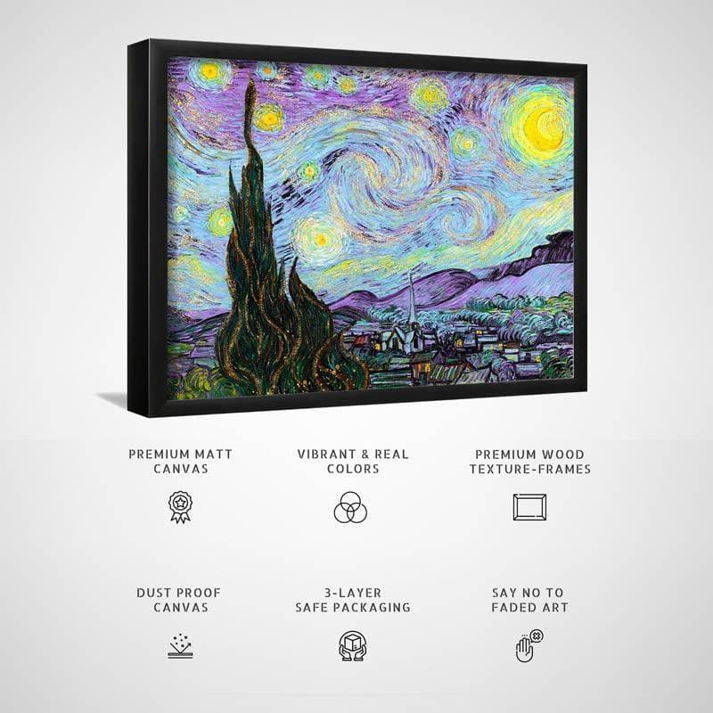 The Starry Night Canvas Wall Art - Black Frame media 3