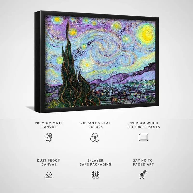 The Starry Night Canvas Wall Art - Black Frame media 3