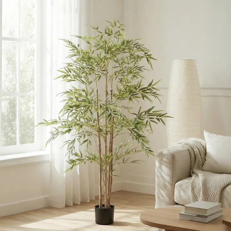 Arovi Artificial Natural Look Bamboo Plant With Black Plastic Pot - 4.9 ft media 3