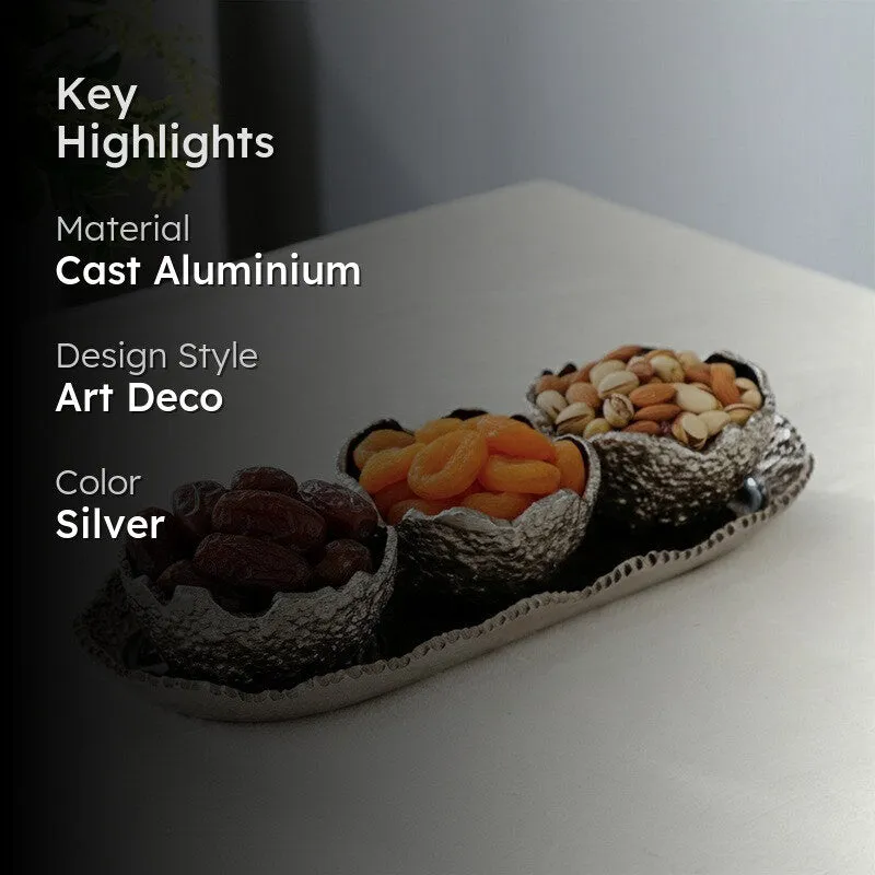 Elegant Trio (Silver) Snack Bowl with Tray - Four Piece Set media 2