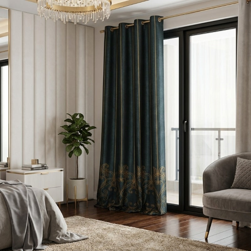 Emerald Royale Satin Curtain with Lining