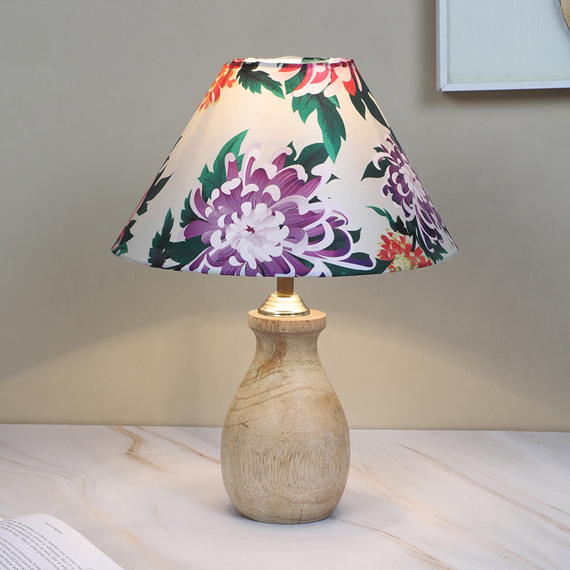 Miyabi Curve Printed Mango Wood Table Lamp - Multicolor