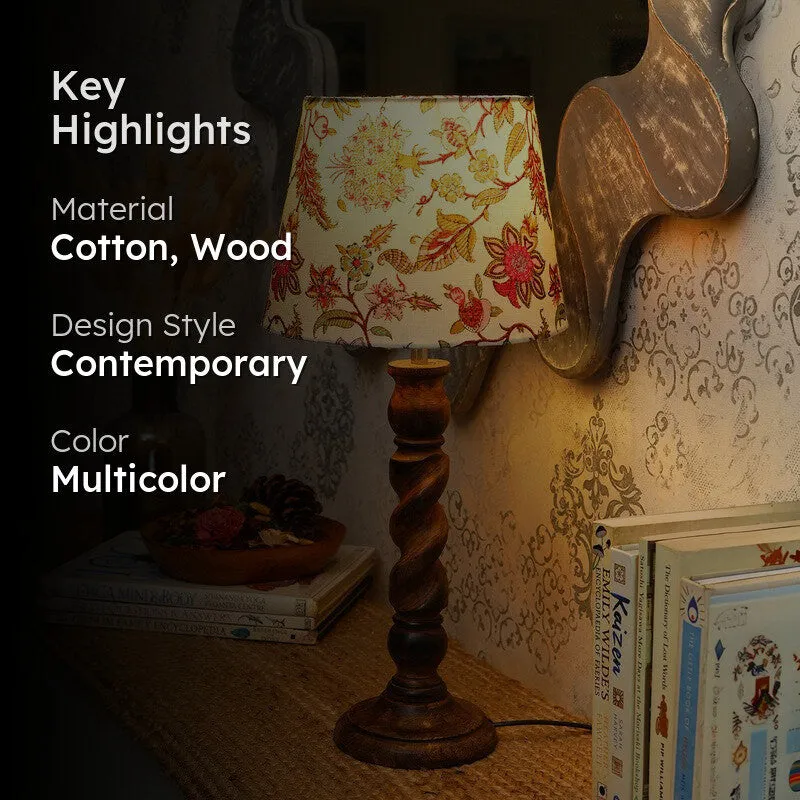 Warmpetal Wooden Base Cotton Table Lamp - Multicolor media 2