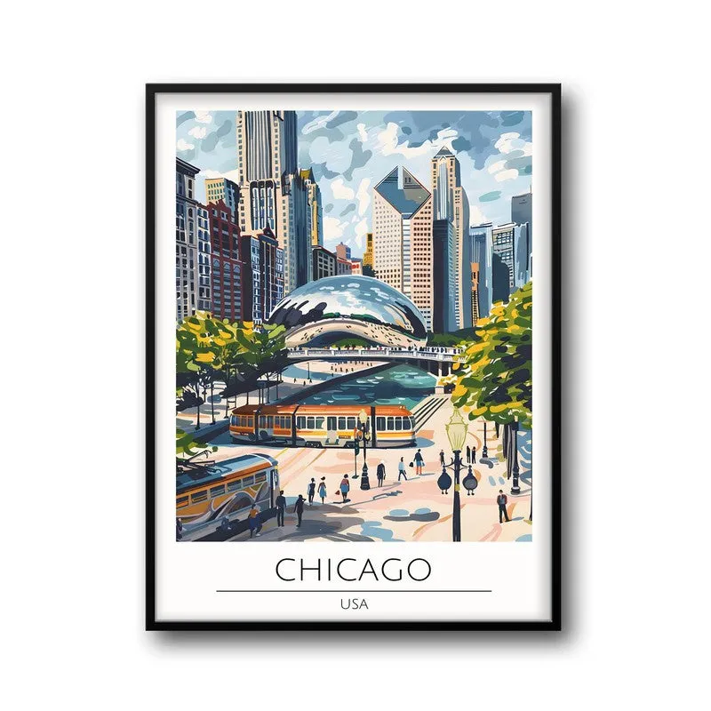 Vintage Chicago Framed Canvas Wall Painting media 5