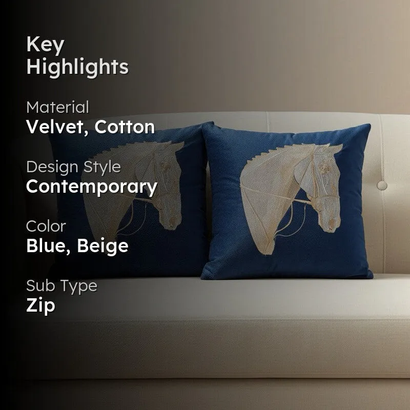 Equine Embroidered Cushion cover (Blue) - Set Of Two media 2