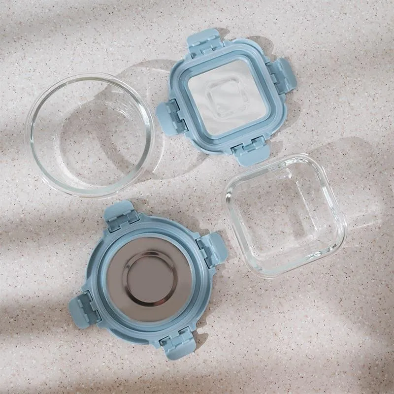 Tasteo Blue Glass Lunch Box (320 ML/400 ML) - Set Of Four media 5