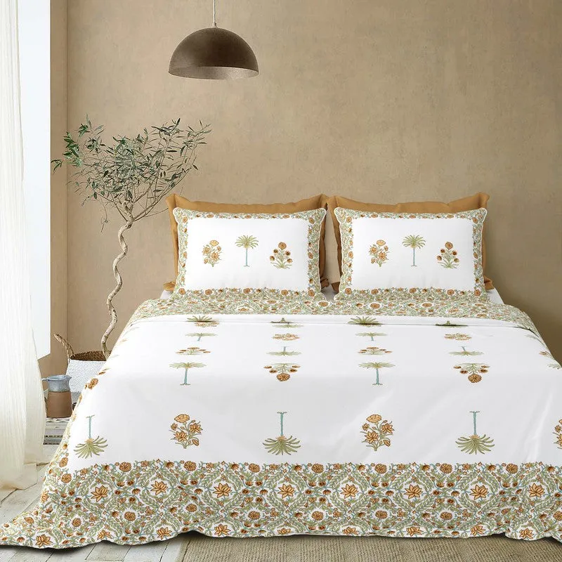 Rang Style Cotton Bedsheet (Orange,Green,White) - 120 TC media 3