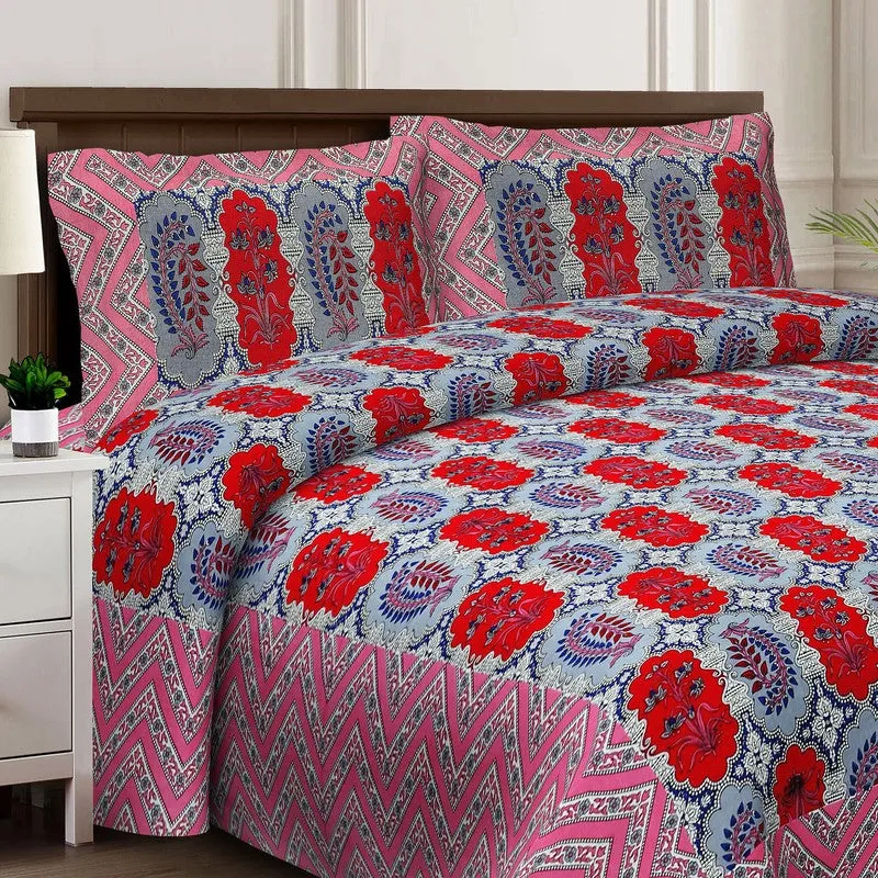 Floraum Cotton Bedsheet (Red,Grey) - 240 TC media 4