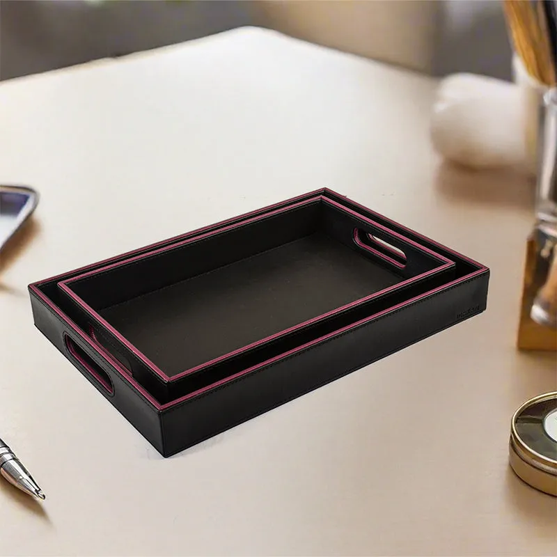 Tisca Faux Leather Serving Tray (Black) - Set Of Two media 1