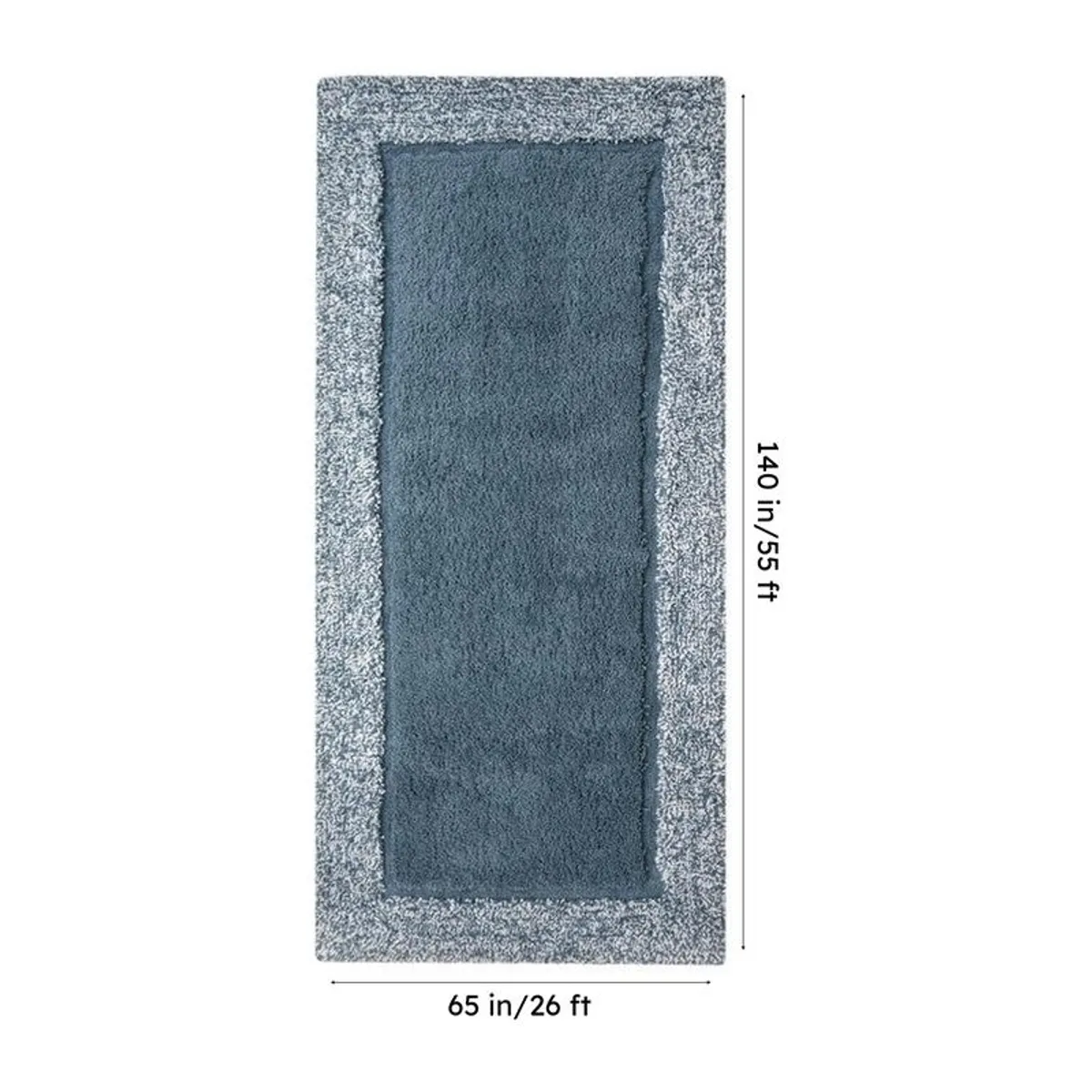 Top view of the blue runner rug with dimensions shown