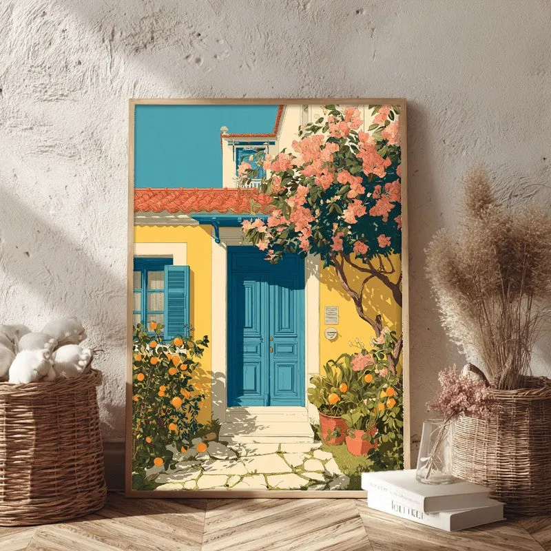 Floravue Sunlit Blue Door Canvas Wall Painting With Brown Frame media 3