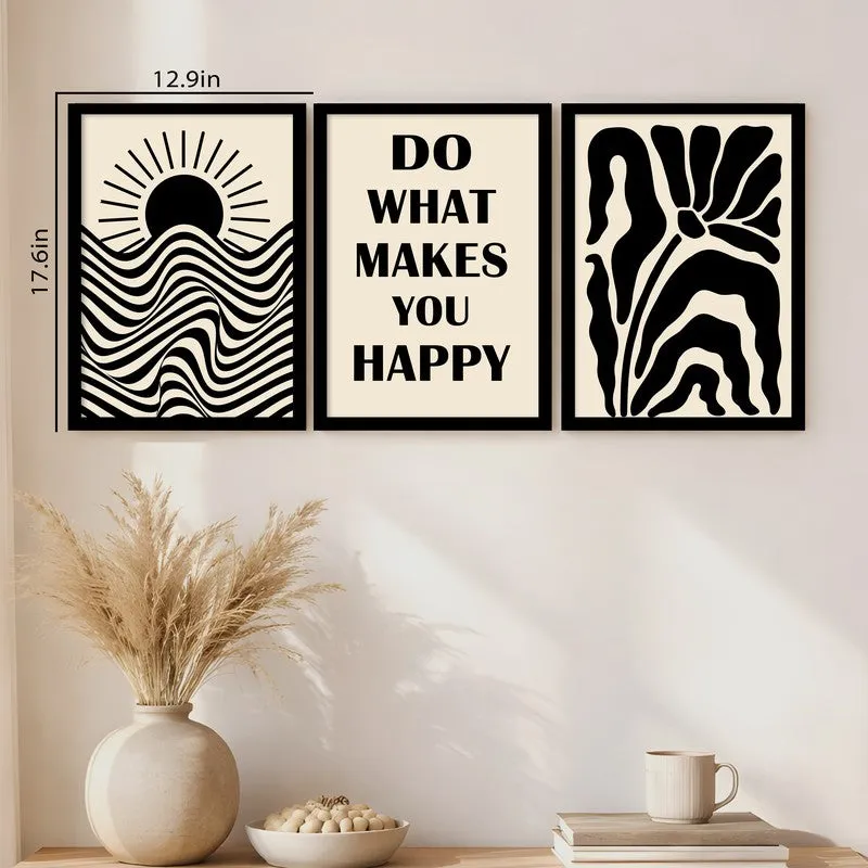 Do What Makes You Happy Paper Wall Painting With Frame - Set Of Three media 12