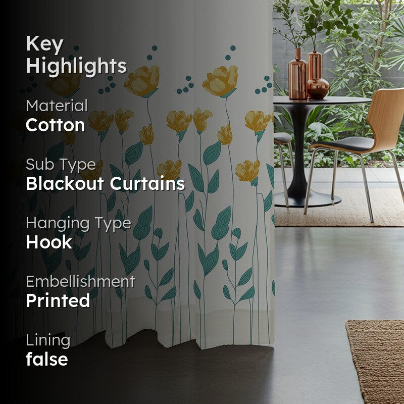 Urban Space Bloomleaf Multicolor Cotton Curtains - Set Of Two media 2